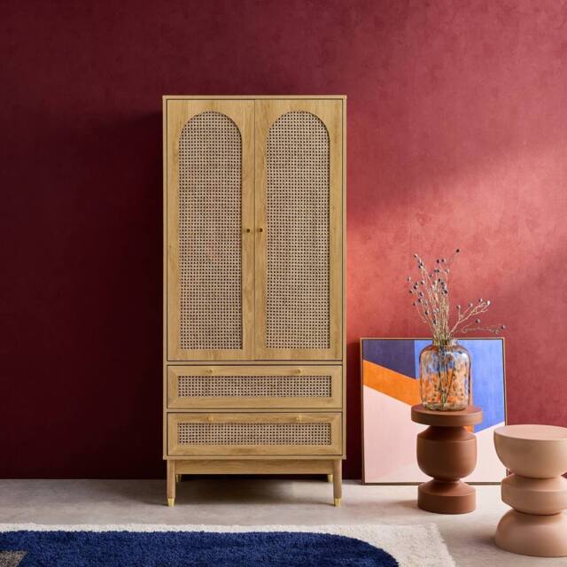 sweeek Wardrobe with 2 doors & 2 drawers, caning in Beige - image 1