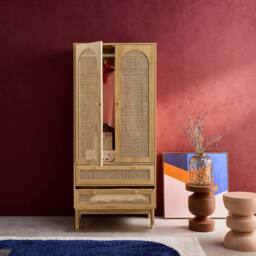 sweeek Wardrobe with 2 doors & 2 drawers, caning in Beige - thumbnail 4