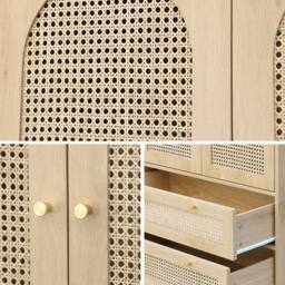 sweeek Wardrobe with 2 doors & 2 drawers, caning in Beige - thumbnail 9