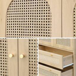 sweeek Wardrobe With 2 Doors & 2 Drawers Caning in Light Brown - thumbnail 4
