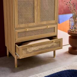sweeek Wardrobe with 2 doors & 2 drawers, caning in Beige - thumbnail 5