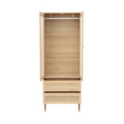 sweeek Wardrobe with 2 doors & 2 drawers, caning in Beige - thumbnail 7