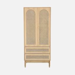 sweeek Wardrobe With 2 Doors & 2 Drawers Caning in Light Brown - thumbnail 2