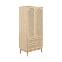 sweeek Wardrobe with 2 doors & 2 drawers, caning in Beige - thumbnail 2