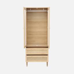 sweeek Wardrobe With 2 Doors & 2 Drawers Caning in Light Brown - thumbnail 3