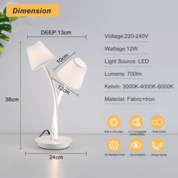 Harper Living LED Table Lamp, Bedside Table Light with 2 Vintage Lampshades in White - thumbnail 6