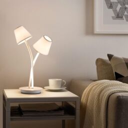 Harper Living LED Table Lamp, Bedside Table Light with 2 Vintage Lampshades in White - thumbnail 2