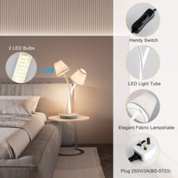 Harper Living LED Table Lamp, Bedside Table Light with 2 Vintage Lampshades in White - thumbnail 5