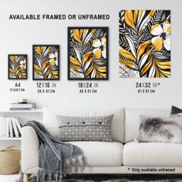 "Artery8 Plant Lover Fern Flower Bloom Black Gold White Framed Art Print in Yellow - Size: W12"" x H16""" - thumbnail 3
