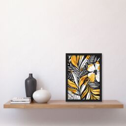 "Artery8 Plant Lover Fern Flower Bloom Black Gold White Framed Art Print in Yellow - Size: W12"" x H16""" - thumbnail 4