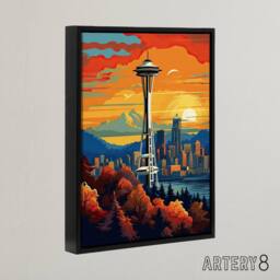 "Artery8 Seattle Washington Space Needle Framed Canvas Wall Art Print in Orange - Size: W12"" x H16""" - thumbnail 2