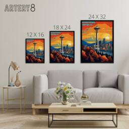 "Artery8 Seattle Washington Space Needle Framed Canvas Wall Art Print in Orange - Size: W12"" x H16""" - thumbnail 4
