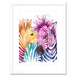 "Artery8 Wall Art Print Rainbow Zebra Painting Art Framed 9x7 inch in White - Size: W7"" x H9""" - thumbnail 1
