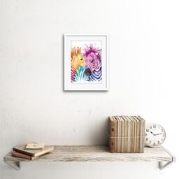 "Artery8 Wall Art Print Rainbow Zebra Painting Art Framed 9x7 inch in White - Size: W7"" x H9""" - thumbnail 2