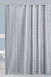 Neel Blue Grey Chevron Polyester Shower Curtain, Water-Resistant Bathroom Curtain with 12 Hooks - 180x180cm - Size: 180 cm width x 180 cm drop