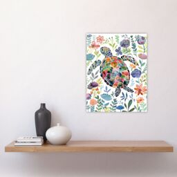 "Artery8 Abstract Sea Turtle Colourful Floral Watercolour Wall Art Print - Size: W12"" x H16""" - thumbnail 4