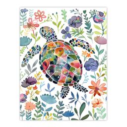 "Artery8 Abstract Sea Turtle Colourful Floral Watercolour Wall Art Print - Size: W12"" x H16""" - thumbnail 1