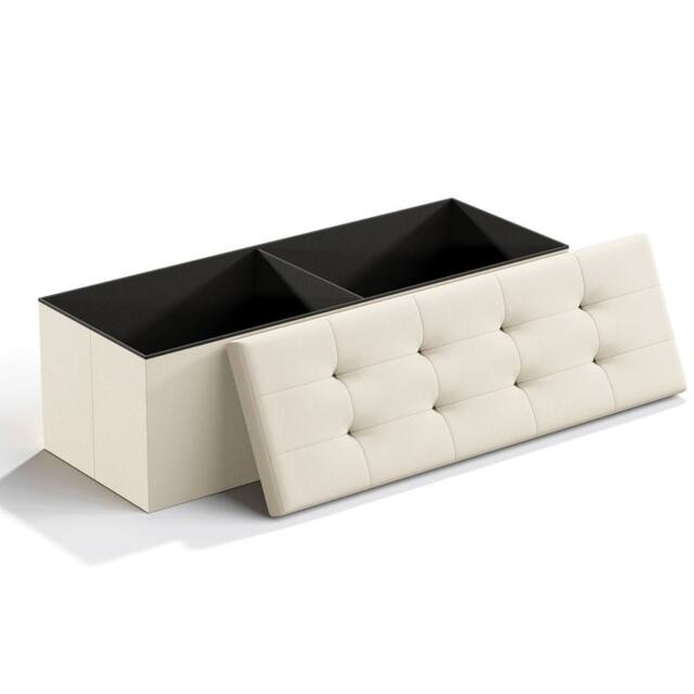 Dprodo Linen Storage Ottoman Folding Foot Rest Stool, 110cm x 38cm x 38cm in Beige - Size: 110 cm x 38 cm x 38 cm - image 1