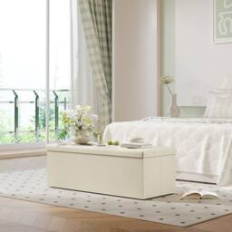 Dprodo Linen Storage Ottoman Folding Foot Rest Stool, 110cm x 38cm x 38cm in Beige - Size: 110 cm x 38 cm x 38 cm - thumbnail 6