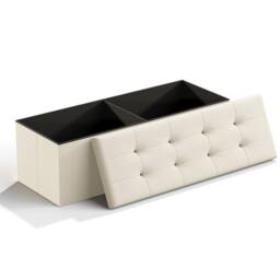 Dprodo Linen Storage Ottoman Folding Foot Rest Stool, 110cm x 38cm x 38cm in Beige - Size: 110 cm x 38 cm x 38 cm