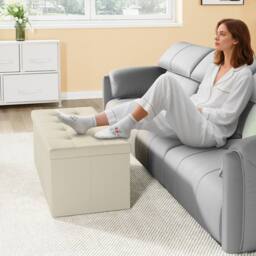 Dprodo Linen Storage Ottoman Folding Foot Rest Stool, 110cm x 38cm x 38cm in Beige - Size: 110 cm x 38 cm x 38 cm - thumbnail 5