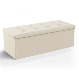 Dprodo Linen Storage Ottoman Folding Foot Rest Stool, 110cm x 38cm x 38cm in Beige - Size: 110 cm x 38 cm x 38 cm - thumbnail 3