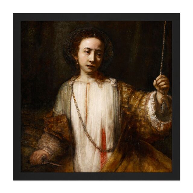 "Artery8 Wall Art Print Rembrandt Lucretia Square Framed Picture 16X16 Inch in Black - Size: W16"" x H16""" - image 1