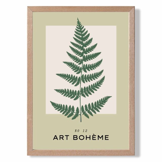 ARTZE Green & Beige Fern Flower Market Simplicity Framed Print SIZE: A3 with Oak Frame - image 1