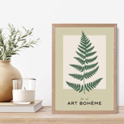 ARTZE Green & Beige Fern Flower Market Simplicity Framed Print SIZE: A3 with Oak Frame - thumbnail 2