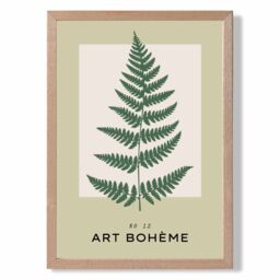 ARTZE Green & Beige Fern Flower Market Simplicity Framed Print SIZE: A3 with Oak Frame