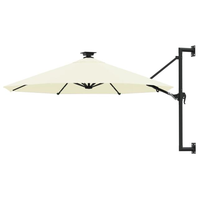 Berkfield Home Wall-mounted Parasol with LEDs & Metal Pole 300 cm Sand in Beige - image 1