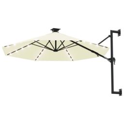 Berkfield Home Wall-mounted Parasol with LEDs & Metal Pole 300 cm Sand in Beige - thumbnail 2