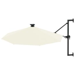 Berkfield Home Wall-mounted Parasol with LEDs & Metal Pole 300 cm Sand in Beige - thumbnail 3