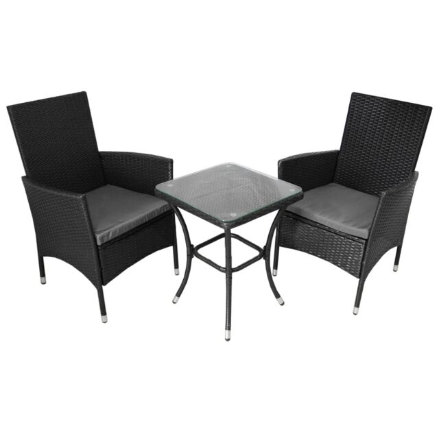 Monstershop Jardí 2-Seater Rattan Bistro Black Set with Cushions & Rain Cover - image 1