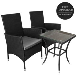 Monstershop Jardí 2-Seater Rattan Bistro Black Set with Cushions & Rain Cover - thumbnail 2