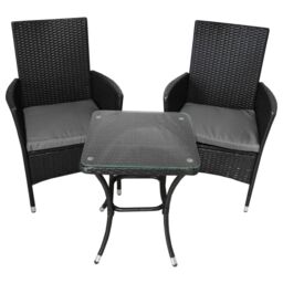 Monstershop Jardí 2-Seater Rattan Bistro Black Set with Cushions & Rain Cover - thumbnail 4