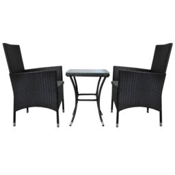 Monstershop Jardí 2-Seater Rattan Bistro Black Set with Cushions & Rain Cover - thumbnail 5