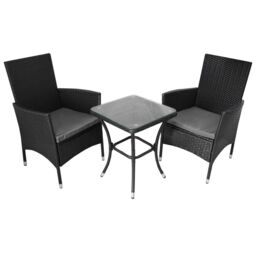 Monstershop Jardí 2-Seater Rattan Bistro Black Set with Cushions & Rain Cover - thumbnail 1