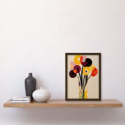 Artery8 Abstract Retro Spring Summer Flowers Floral Yellow Burgundy Orange Bouquet Vase Artwork Framed Wall Art Print A4 in Brown - thumbnail 2