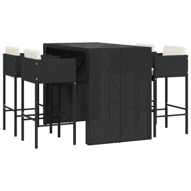Berkfield Home 5 Piece Garden Bar Set with Cushions Black Poly Rattan - image 1