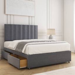 "BSSPOKE Sienna Plush Divan Bed 24"" Headboard & 2 Drawers Footend No Mattress in Charcoal - Size: King" - thumbnail 2