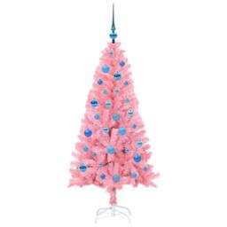 Berkfield Home Lush Christmas Tree with 150 LEDs with Stand Pink 150 cm PVC - thumbnail 4