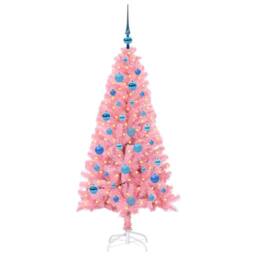Berkfield Home Lush Christmas Tree with 150 LEDs with Stand Pink 150 cm PVC - thumbnail 1