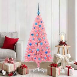 Berkfield Home Lush Christmas Tree with 150 LEDs with Stand Pink 150 cm PVC - thumbnail 2