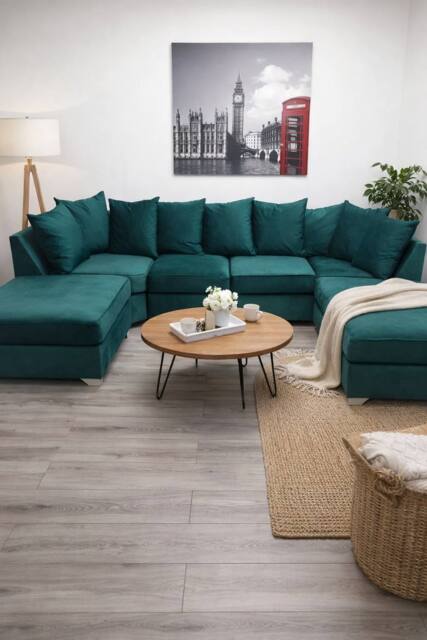 Stratus Interiors Easton Large U Shaped Sofa Soft Velvet Fabric in Green - image 1