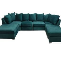 Stratus Interiors Easton Large U Shaped Sofa Soft Velvet Fabric in Green - thumbnail 2