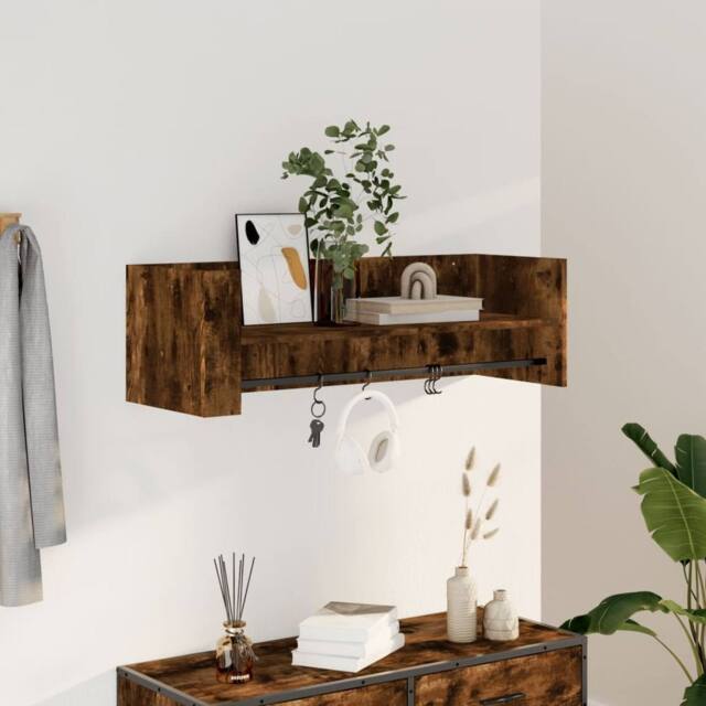 Berkfield Home Wall Shelf Smoked Oak 100x35x30.5 cm Engineered Wood in Brown - image 1
