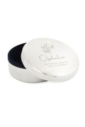 Personalised Memento Company Women's Personalised Floral Round Trinket Box in Metallic Silver - thumbnail 1