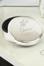 Personalised Memento Company Women's Personalised Floral Round Trinket Box in Metallic Silver - thumbnail 3