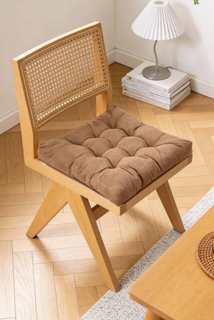 Padded Comfort Corduroy Indoor Chair Cushion in Light Brown - Size: 55 cm x 55 cm - image 1